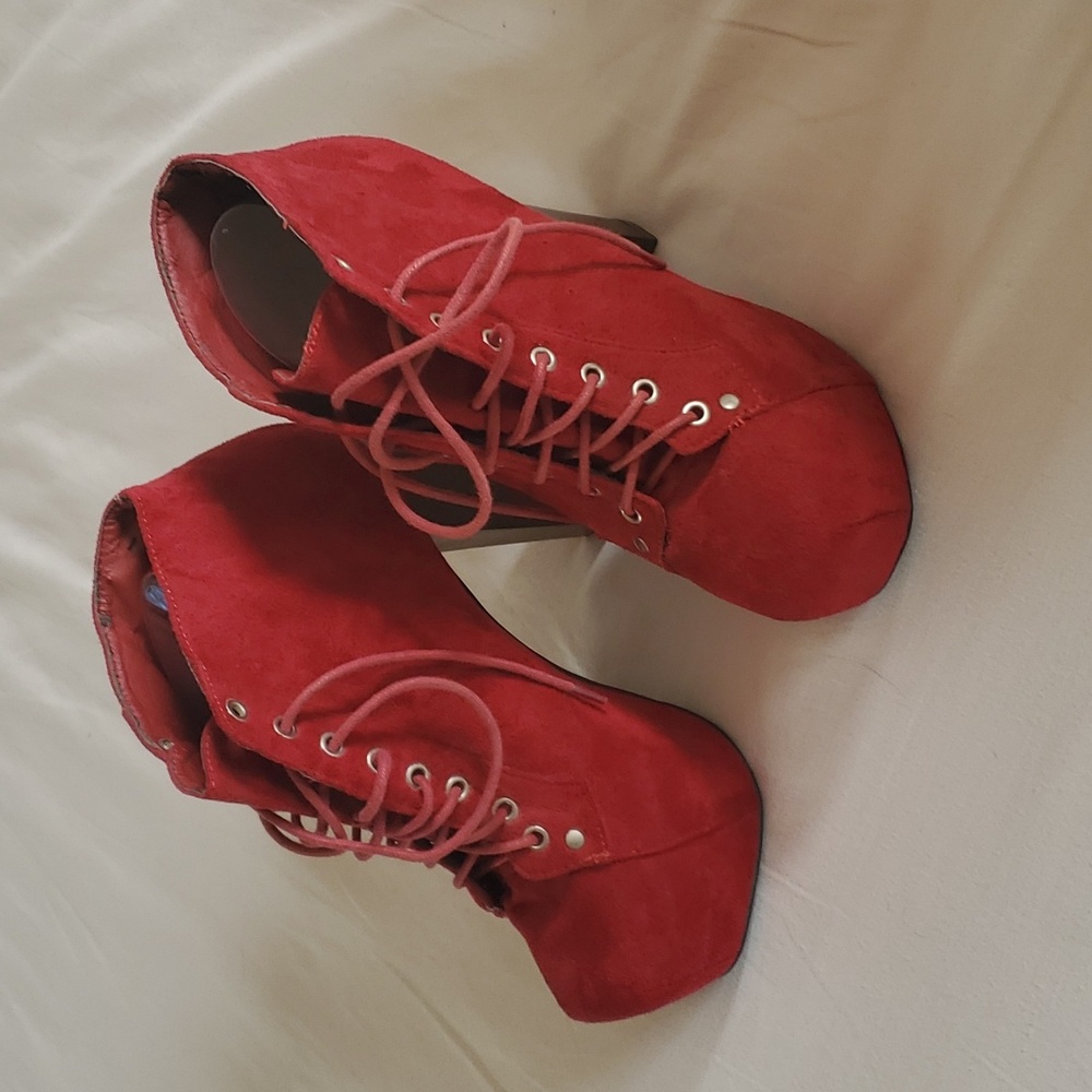 Faux suede red platform high heels size 8